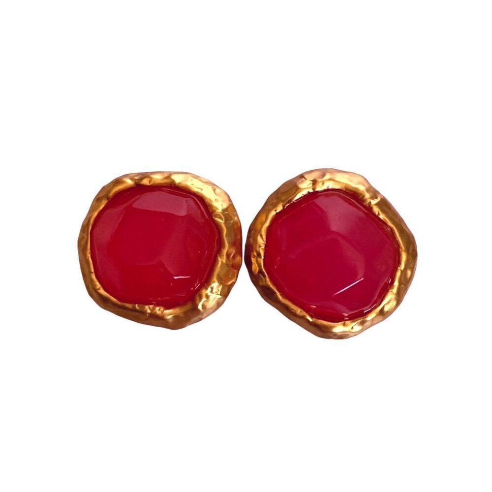 Anne Klein Couture rare‎ 1980s vintage rustic cabochon & frame pink earrings